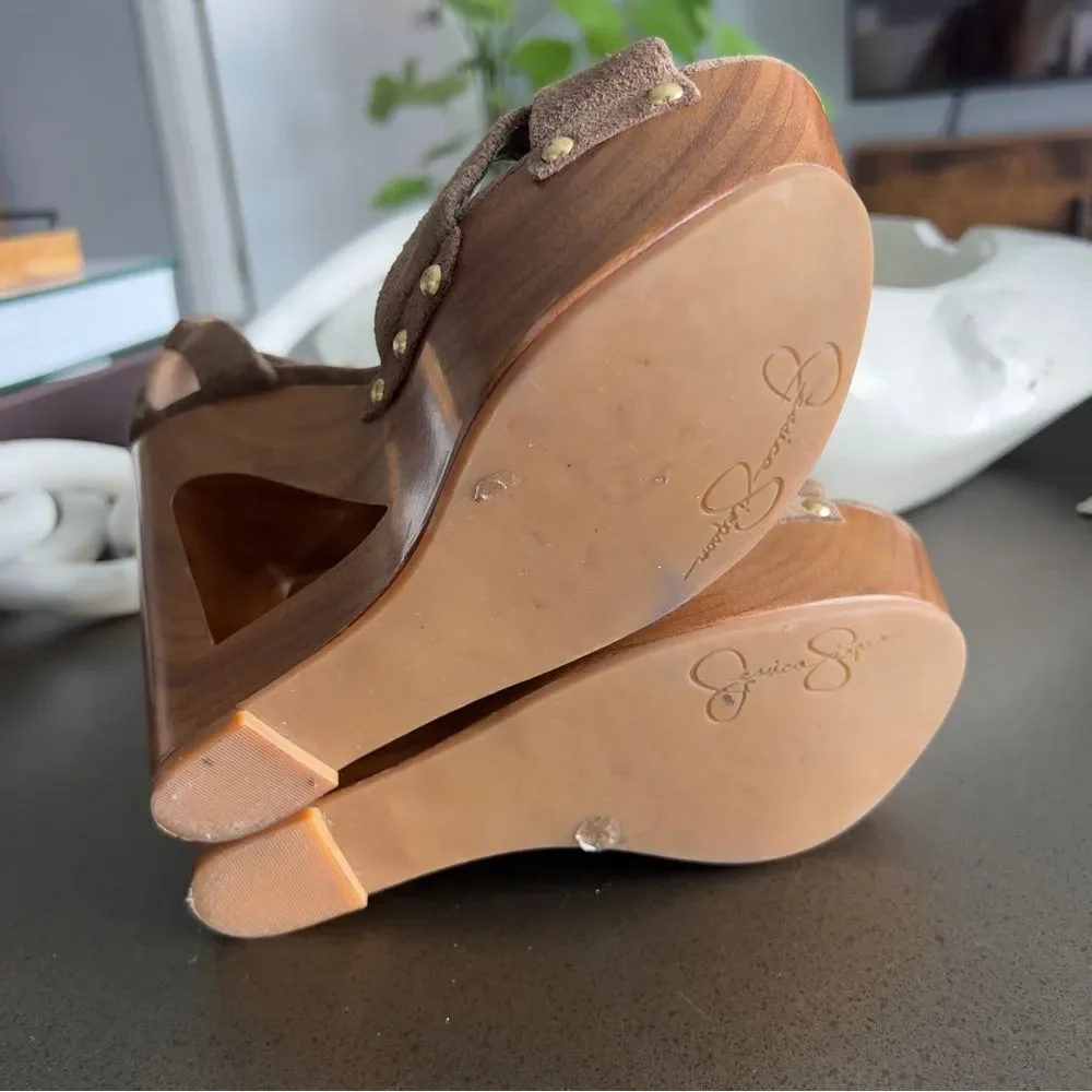 JESSICA SIMPSON Nikki Coffee Veronica Suede Wedge Heels Size 37B